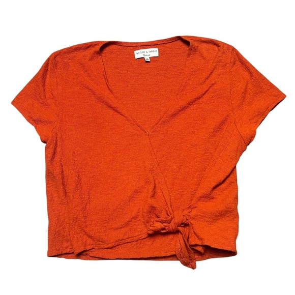 Madewell Rust Red Draped Wrap-Tie Blouse Shirt Top Texture Thread Tee Size M - Picture 1 of 6